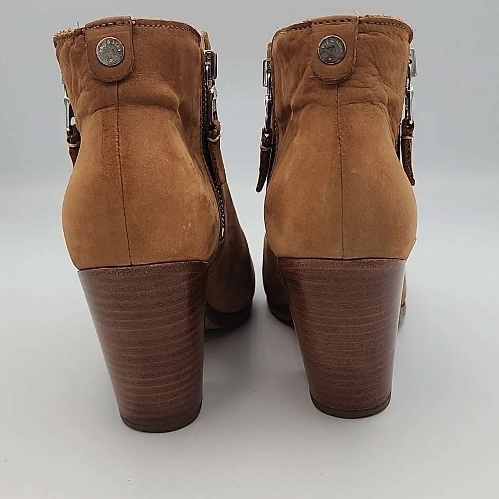 RAG & BONE Camel Nubuck Suede Double Zippered Ankle Boots w/Western Style Heel - Picture 4 of 7